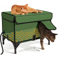 Green foldable cloth cat cage showing insulated outdoor shelter design with pet bed functionality