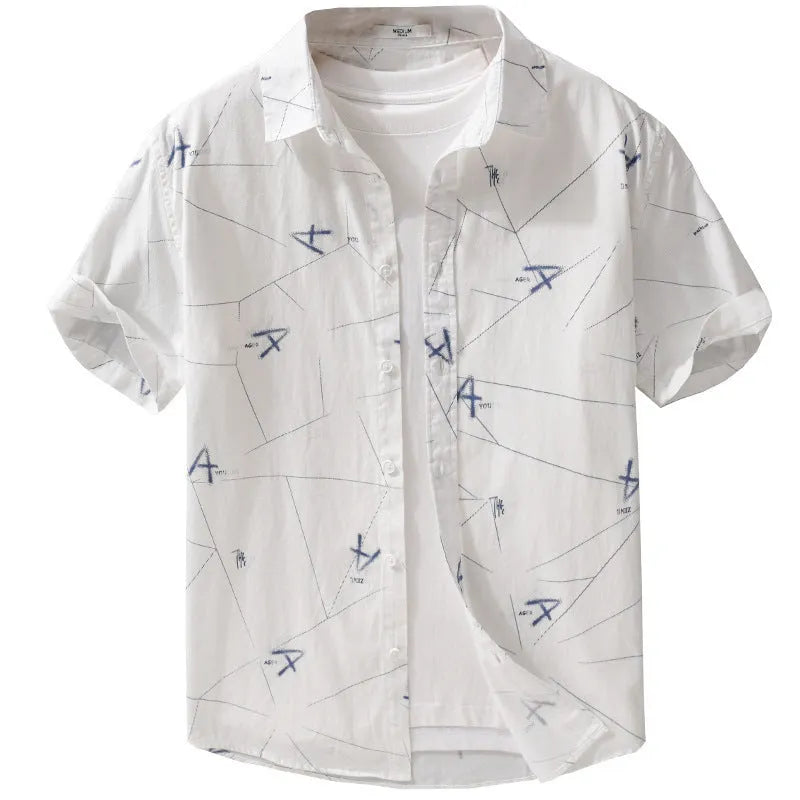 Men's pure cotton short sleeve shirt with printed letter design in light green colour