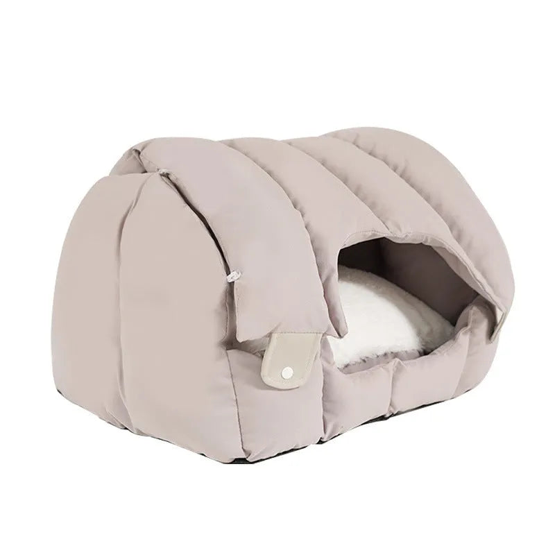 Grey arched cat nest convertible to pet sofa with removable cushion for cats and small dogs