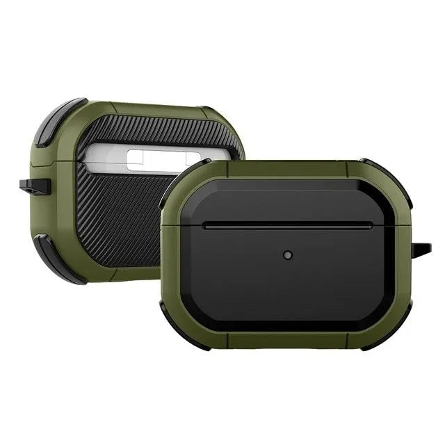 Black AirPods protective shell case for AirPods 1, 2, and Pro models on a white background.