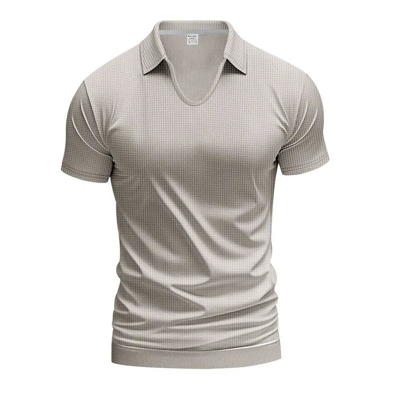 Men's casual V-neck short sleeve shirt in loose fit cotton blend fabric
