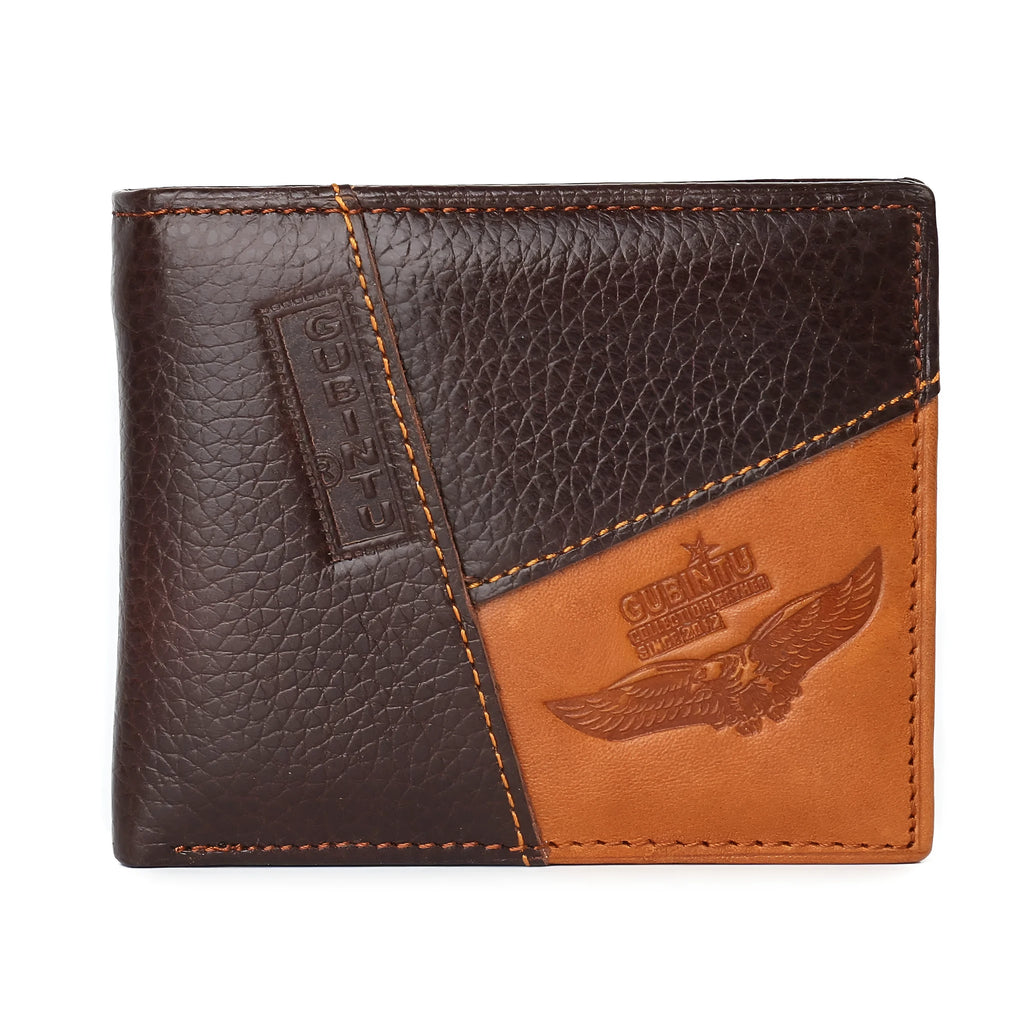 Soft leather men's wallet with personality stitching, shown open to reveal card slots, bill holder, and a zippered coin compartment.