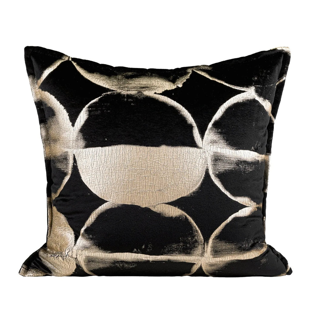 Black gold abstract pattern decorative cushion with removable flannel cover in multiple size options