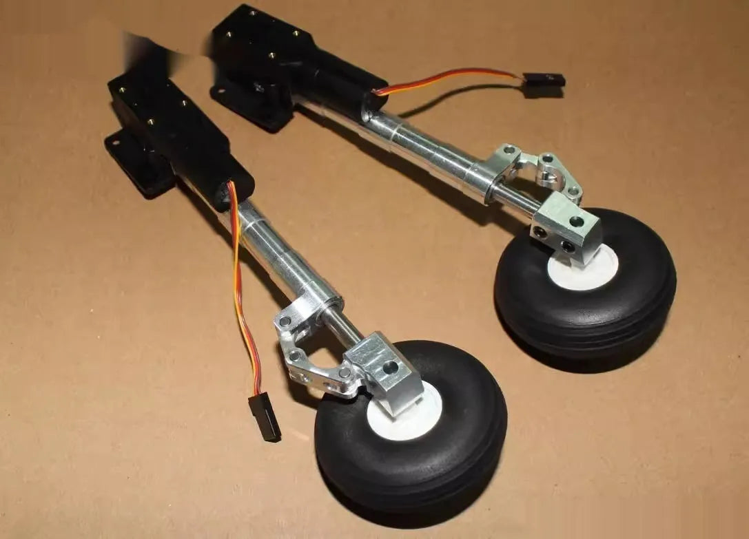 Retractable alloy landing gear kit for RC drones with shock absorption and choice of wheel sizes