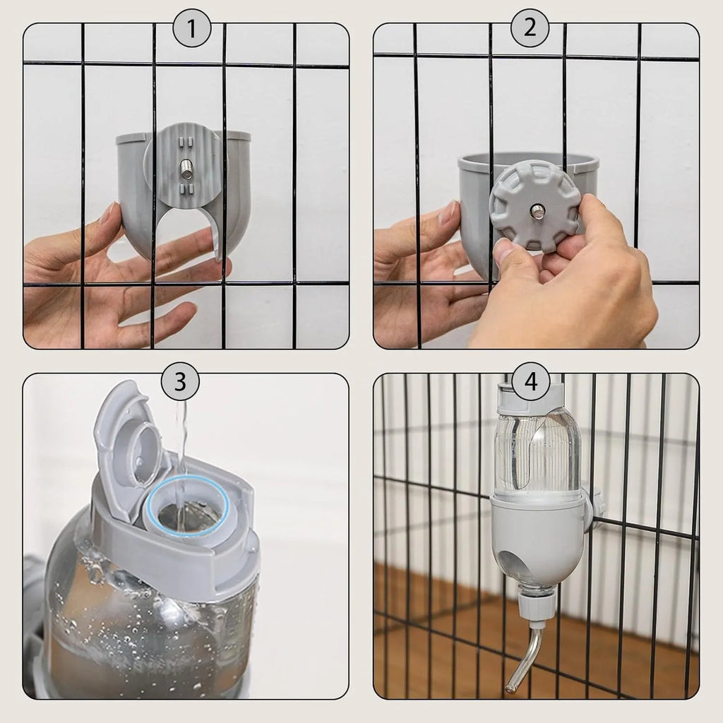 Small animal cage water bottle with rotatable nozzle in blue, white, or yellow colour options