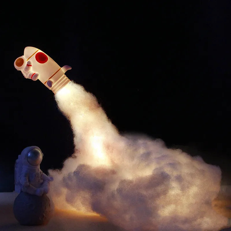 DIY astronaut rocket LED night light kit with 24cm straws, 19cm chassis, and warm string lights.