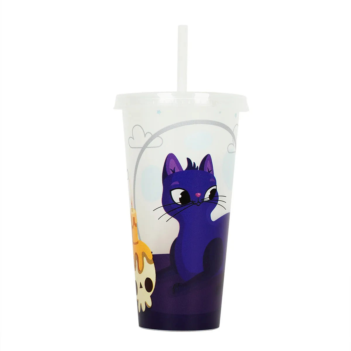 720ml cylindrical plastic sippy cup with luminous straw in assorted colours for Halloween