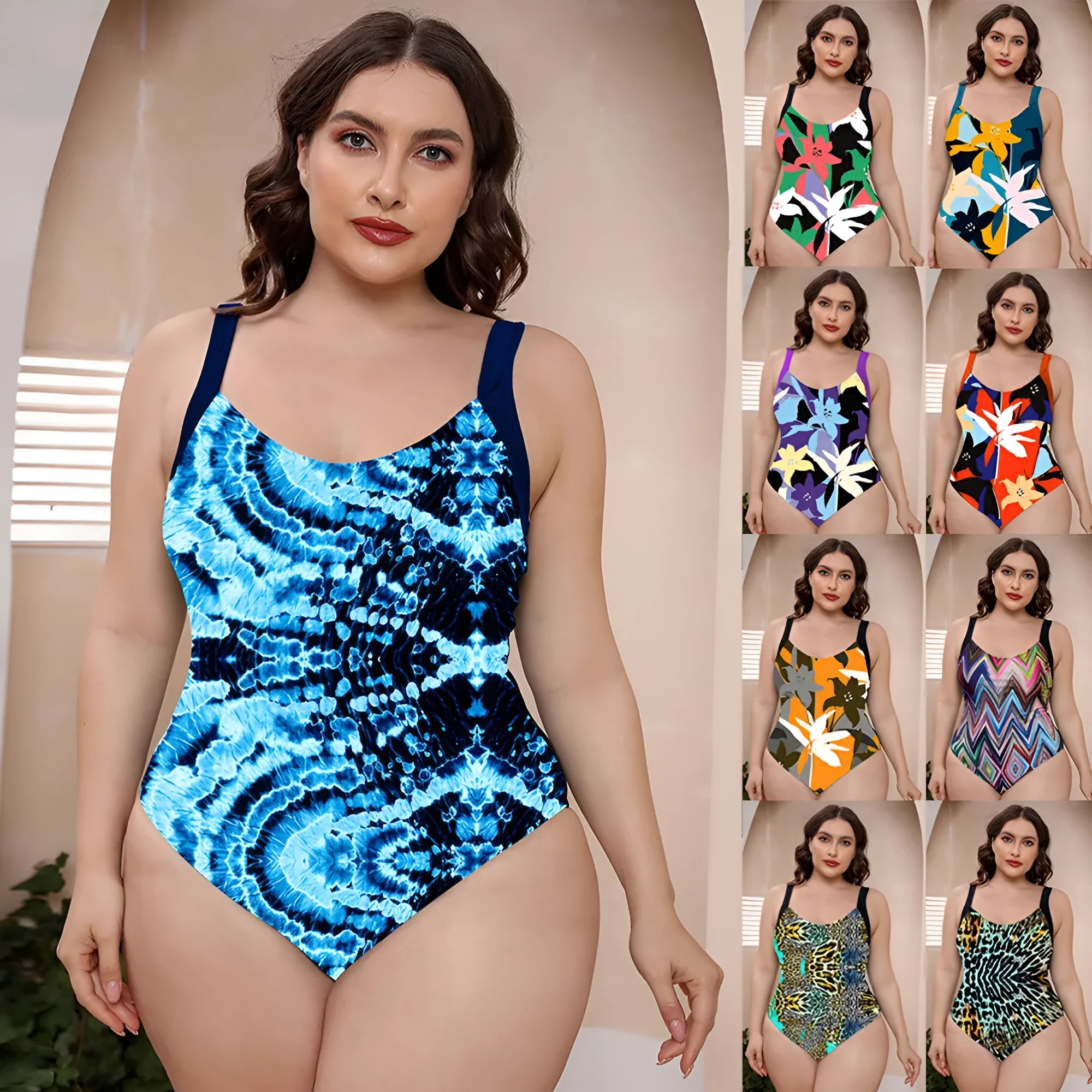 Conservative one-piece floral print swimsuit with vest top and spaghetti straps for swimming