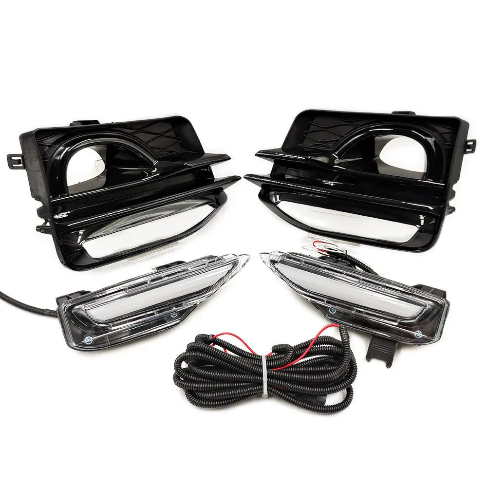 Infiniti Q50 Q70 front bumper LED daytime running lamp and turn signal unit made of black ABS plastic