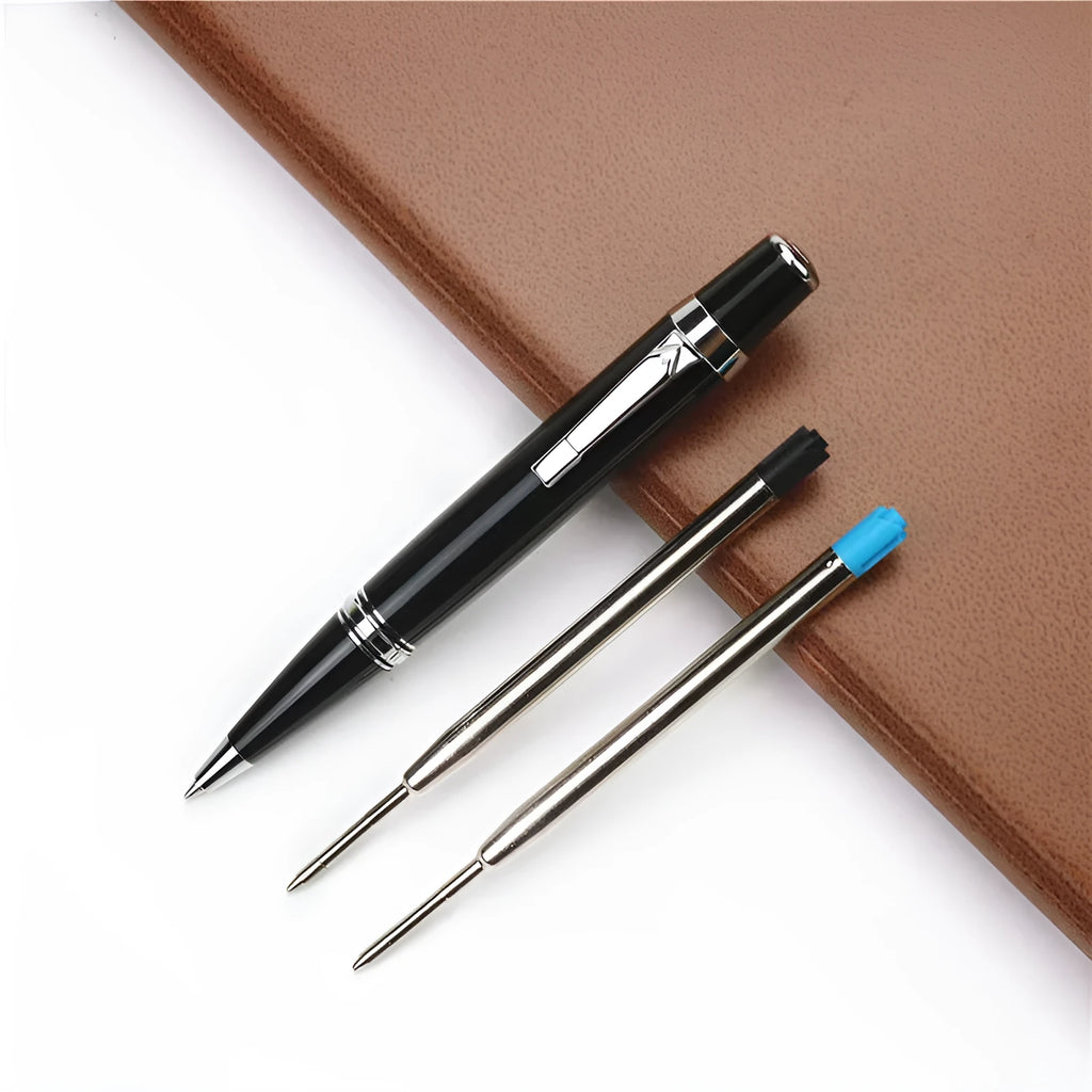 Full metal pocket ballpoint pen with black refill and two spare refills
