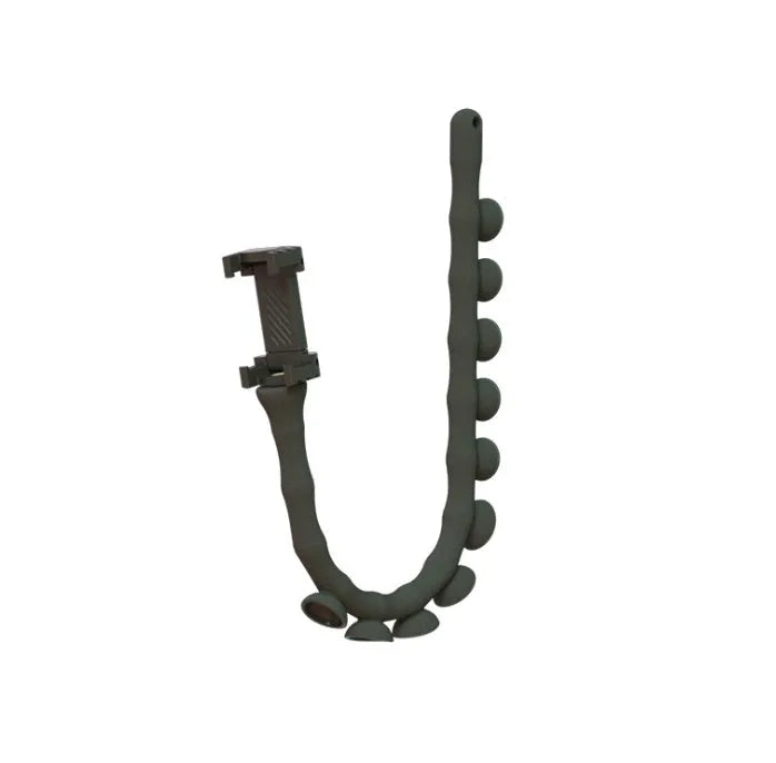 Flexible worm-style mobile phone holder with suction cup base showing 62cm reach and 360-degree rotation