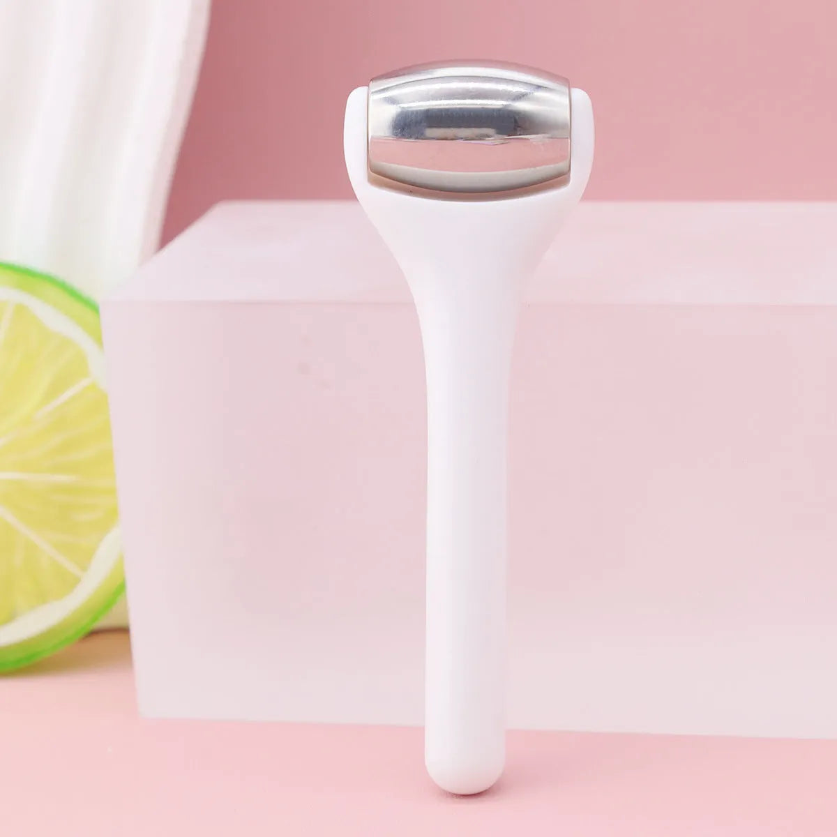 Ice roller eye cream stick 8cm cold compress tool with stainless steel head in pink colour
