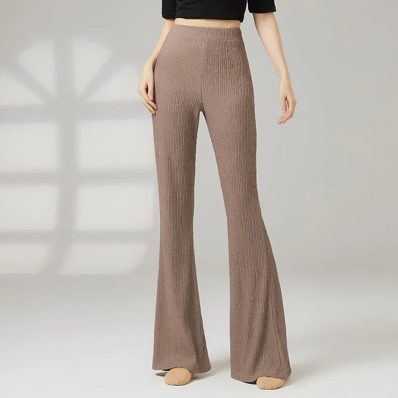 Women's solid colour polyester dance practice trousers for classical ballet and sports dance training.