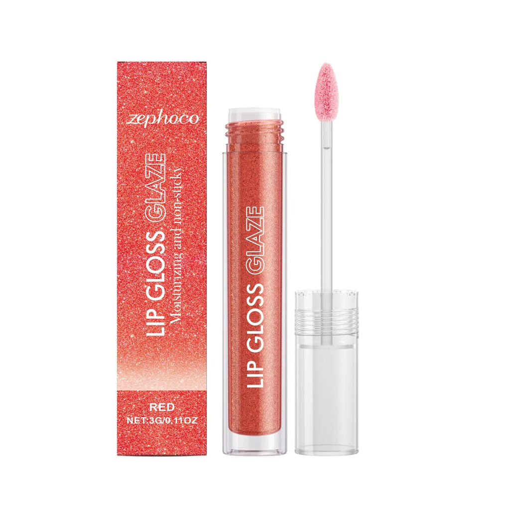 Red moisturising fine glitter lip gloss 3g tube with wand applicator