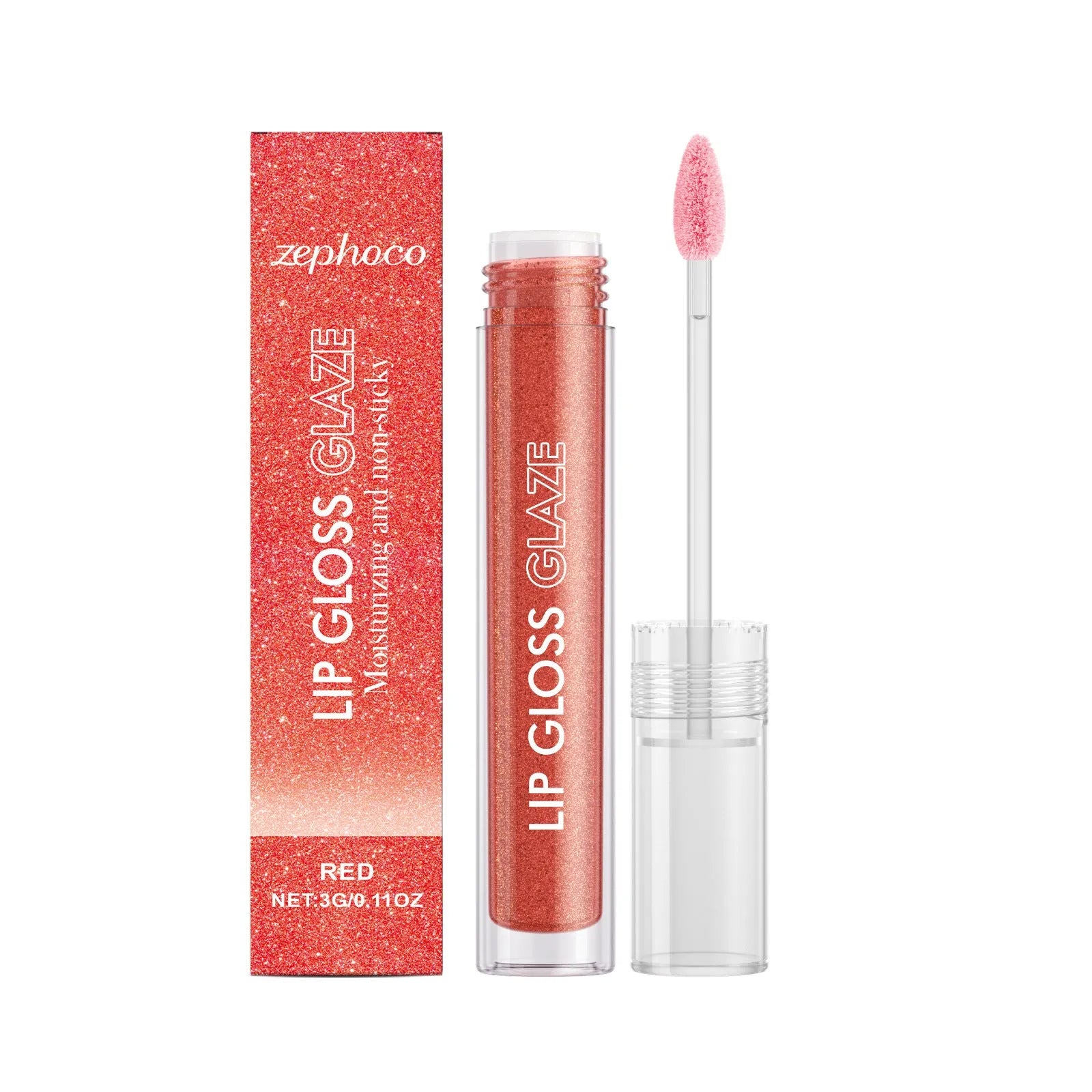 Red moisturising fine glitter lip gloss 3g tube with wand applicator