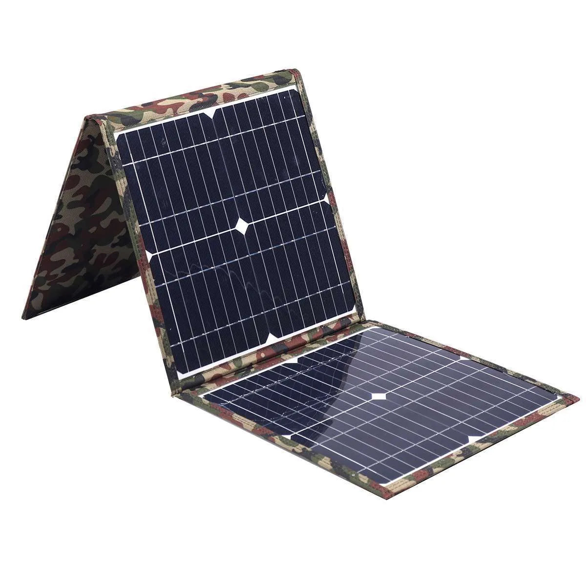 36W black foldable solar panel with monocrystalline cells and charging accessories