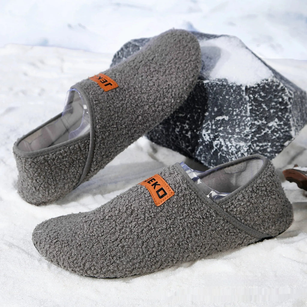 Women's cosy indoor slippers with teddy fleece upper, fleece lining, and TPR anti-slip sole, available in white, gray, and black