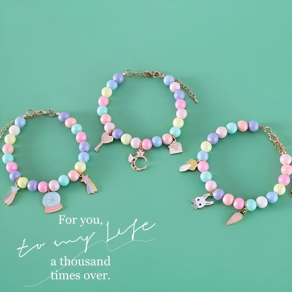 Colourful macaron-themed resin pet collar and matching bracelet set for cats and dogs.