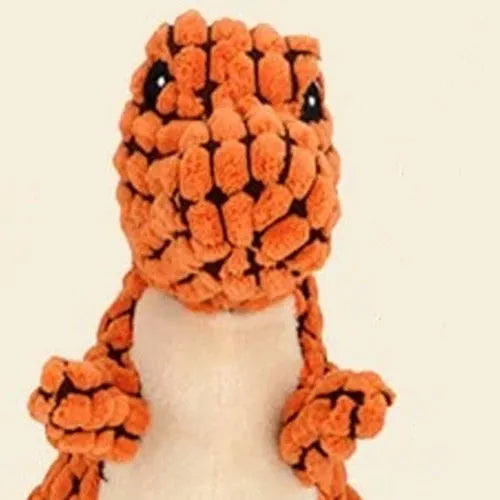 Grey, green, or orange dog toy with sound for bite-resistant chewing and boredom relief