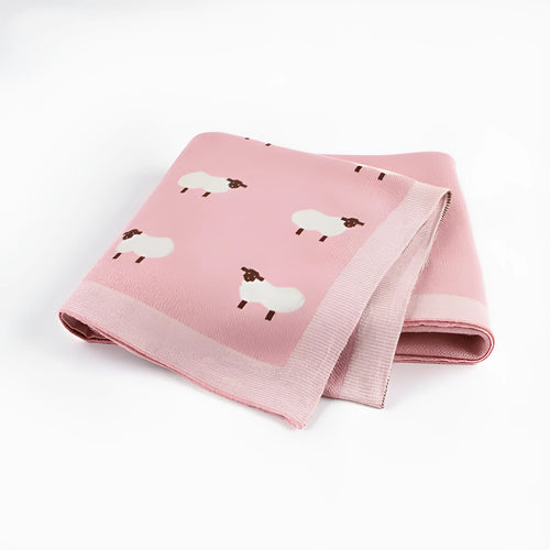 100x80cm grey and pink baby sheepskin blanket made from 100% cotton fabric laid flat.