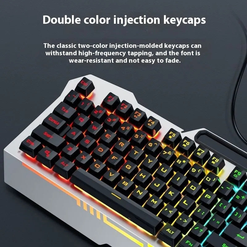 Black and white mechanical keyboard and mouse PC gaming bundle with headset on a desk