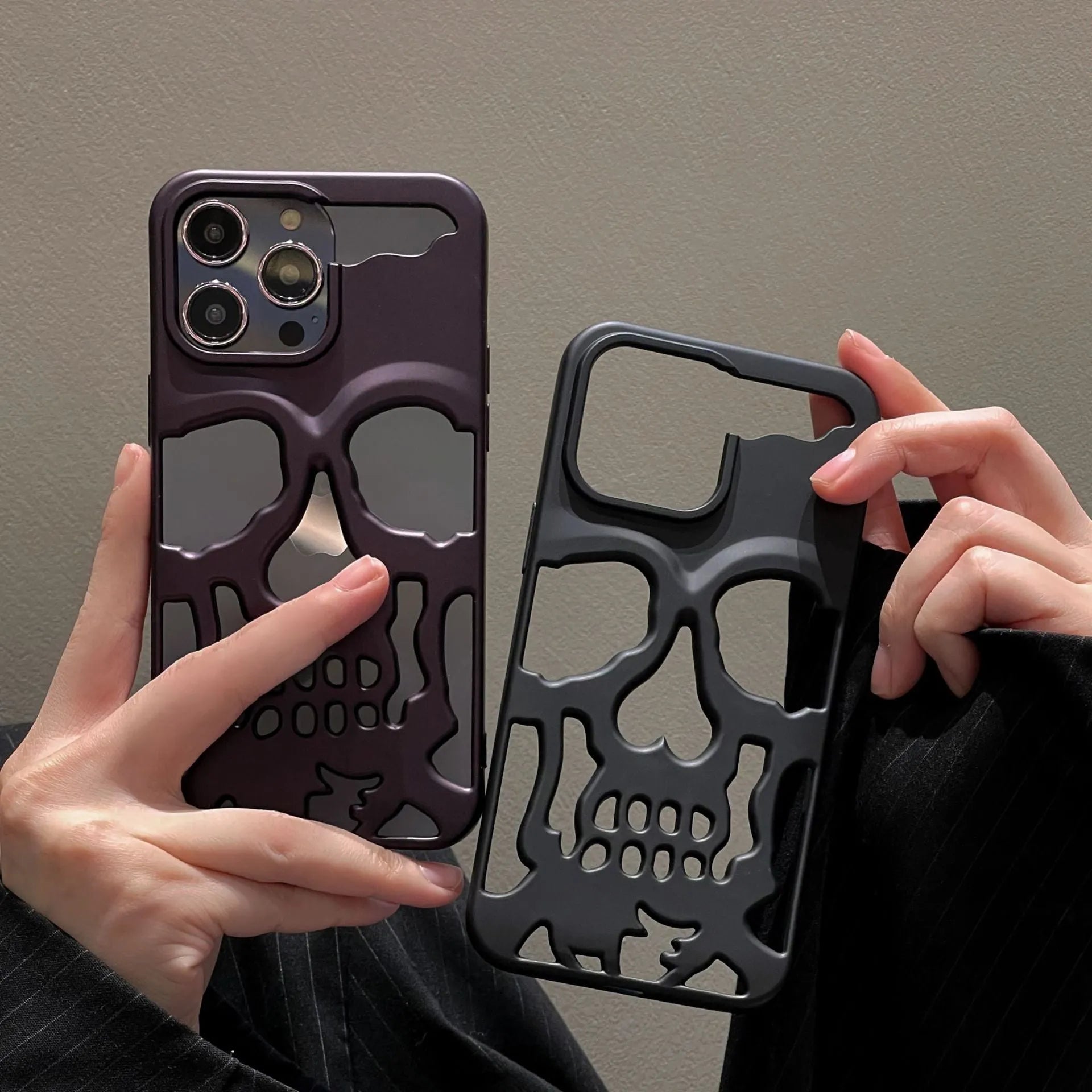 Frosted skull hollow TPU phone case for Apple iPhone in matte black