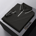 Men's solid colour polo shirt with a short sleeve and a front zipper collar.