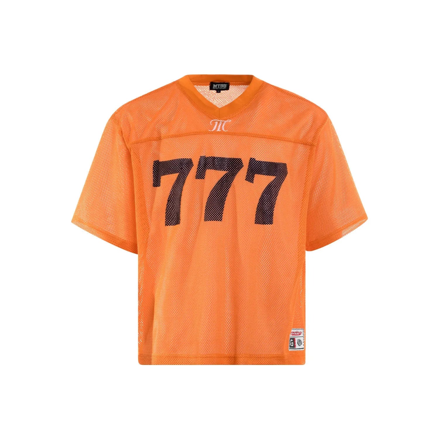 Men's loose-fit retro style polyester t-shirt shown in black, white, purple, and orange colours.