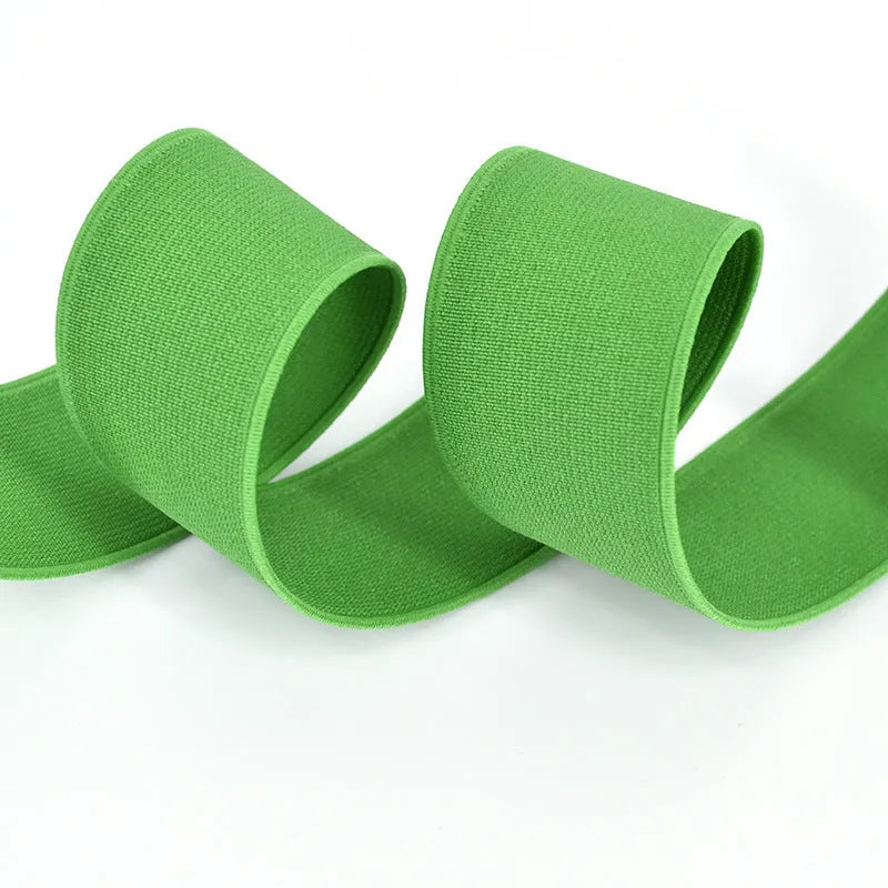 5cm wide colourful elastic band showing ten colour options including black, brown, dark red and blue variants