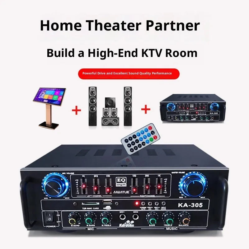 KA-305 4.1 channel Bluetooth power amplifier in black with front panel controls and lotus interface connections