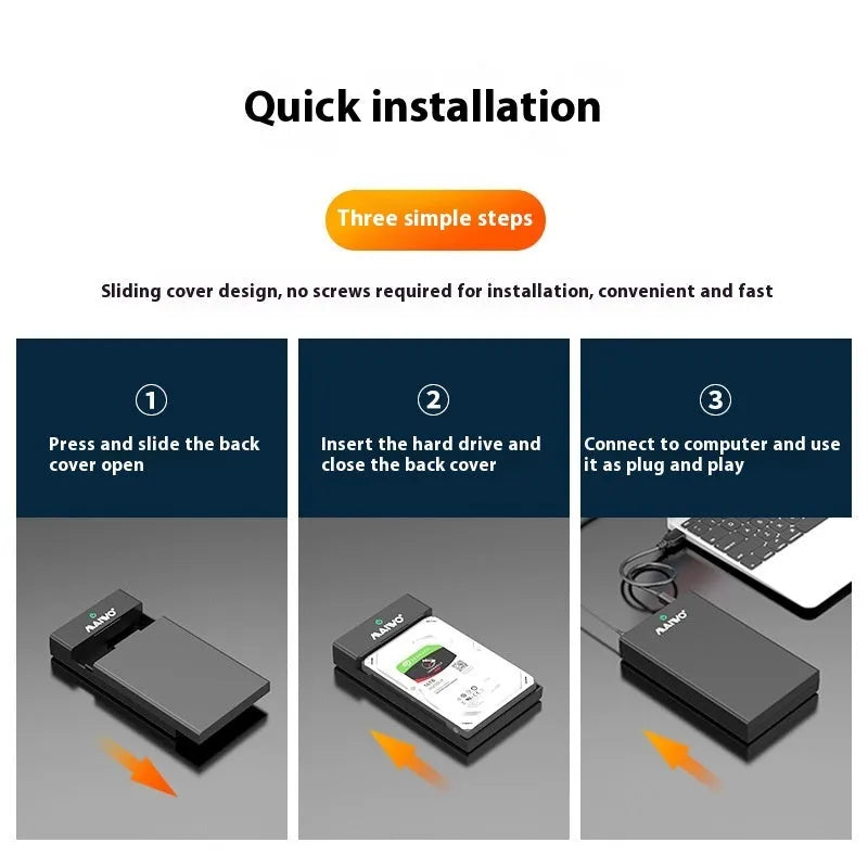 USB 3.0 hard disk enclosure for 3.5-inch SATA drives with sliding cover design