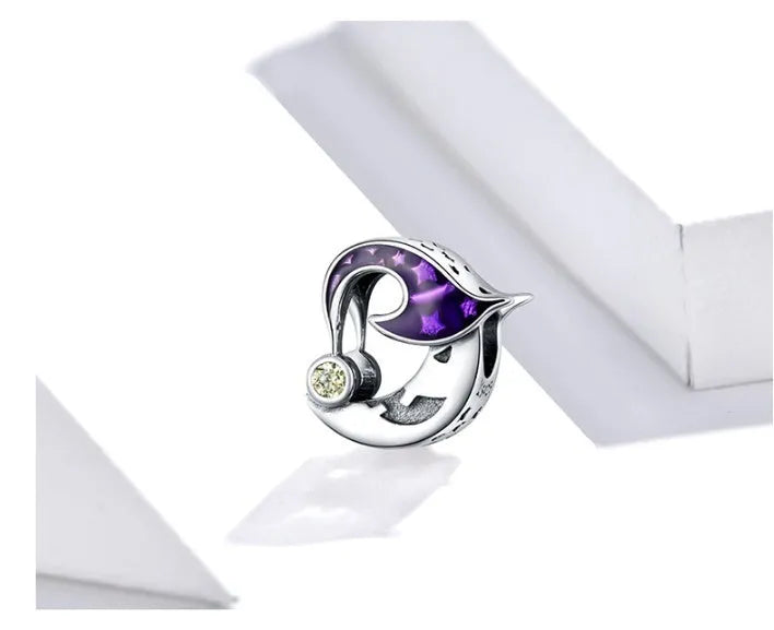 925 silver Evil Moon dripping oil scattered bead for Halloween jewellery making, picture colour