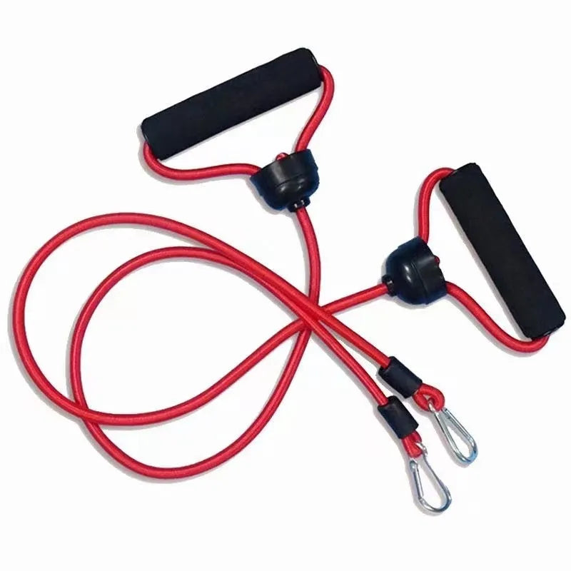 Power Plate treadmill drawstring accessory with sponge rubber handle in black and red on white background