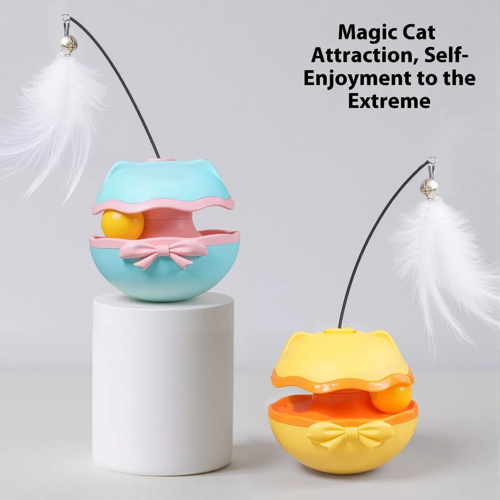 Electric cat toy tumbler in lemon yellow with self-rolling mechanism and flashing LED light