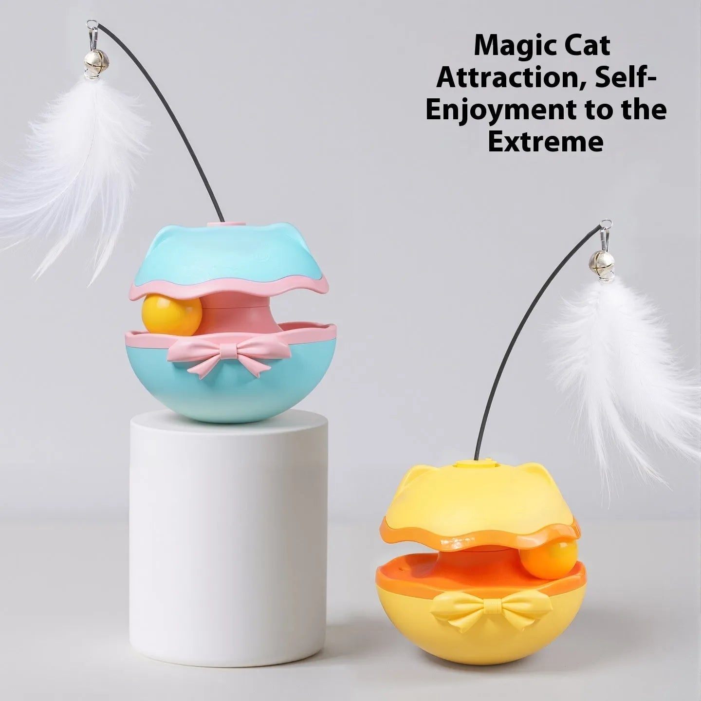 Electric cat toy tumbler in lemon yellow with self-rolling mechanism and flashing LED light