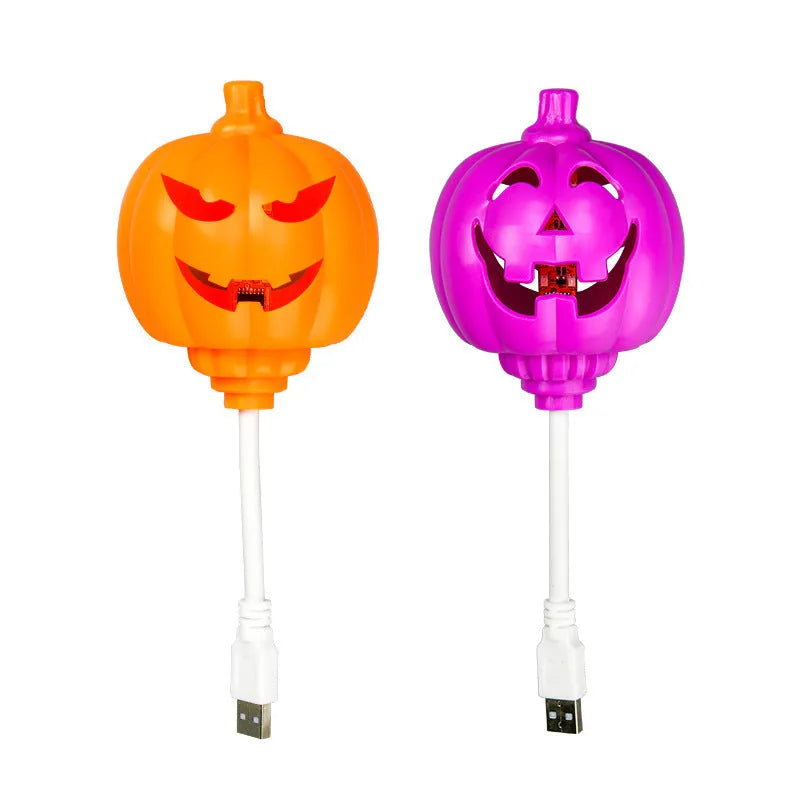 USB rechargeable plastic pumpkin lamp with yellow or purple light option