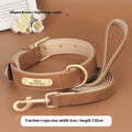 A rose red double-layer leather dog collar and matching traction rope laid flat.