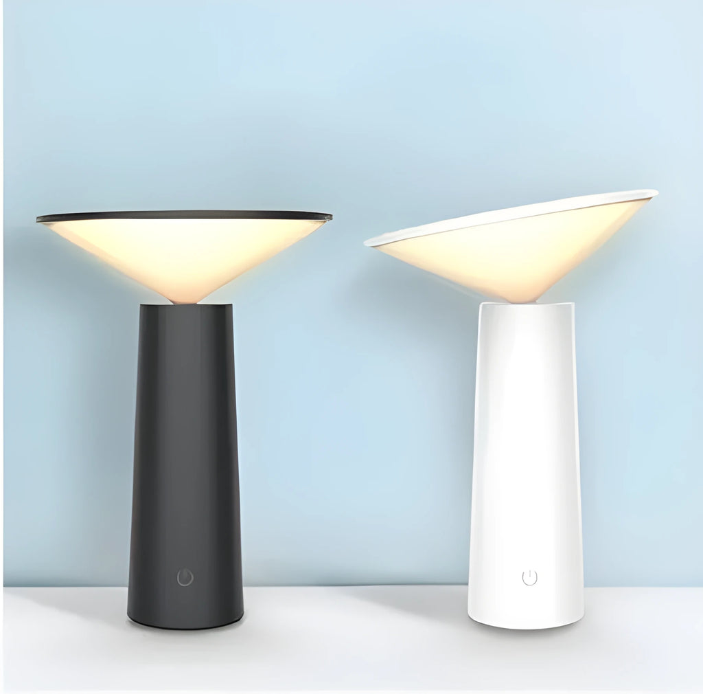 Black USB-powered table lamp with a touch sensor base and an angled LED reading light head.