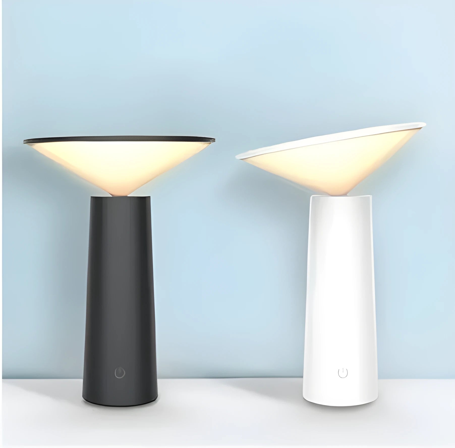 Black USB-powered table lamp with a touch sensor base and an angled LED reading light head.