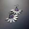 Purple resin bohemian flower earrings with animal zodiac design and alloy settings