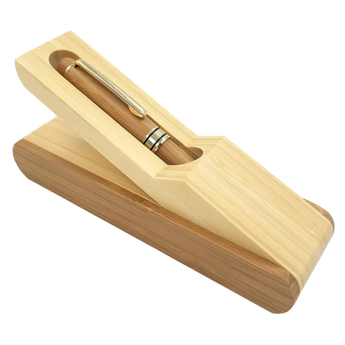Bamboo signature pen set with ballpoint pen and pen case in true colour