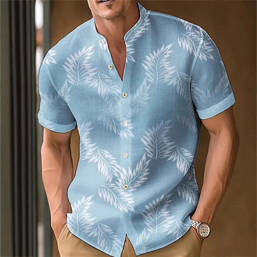 Men's printed polyester casual shirt in multiple colours showing printed detailing and relaxed fit