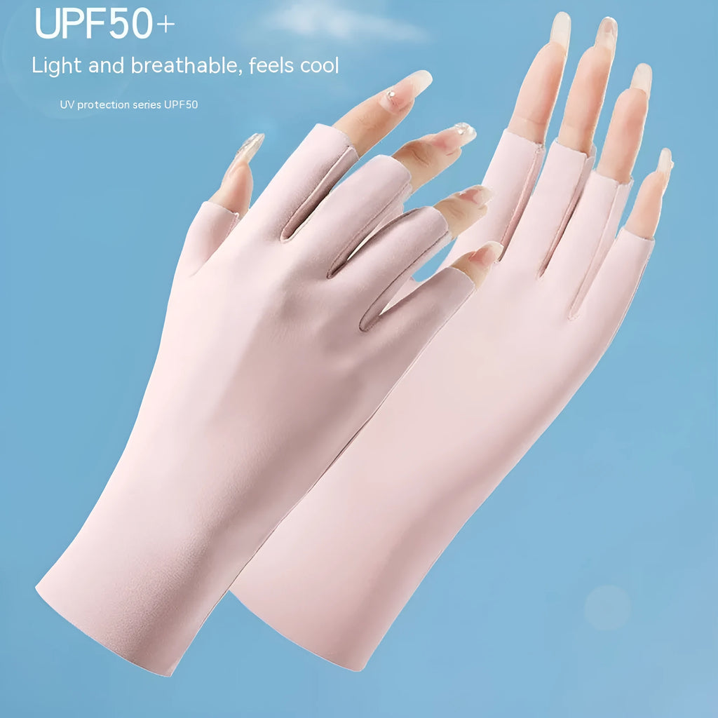 Thin women's sunscreen ice silk gloves UPF50+ for driving and outdoor sun protection