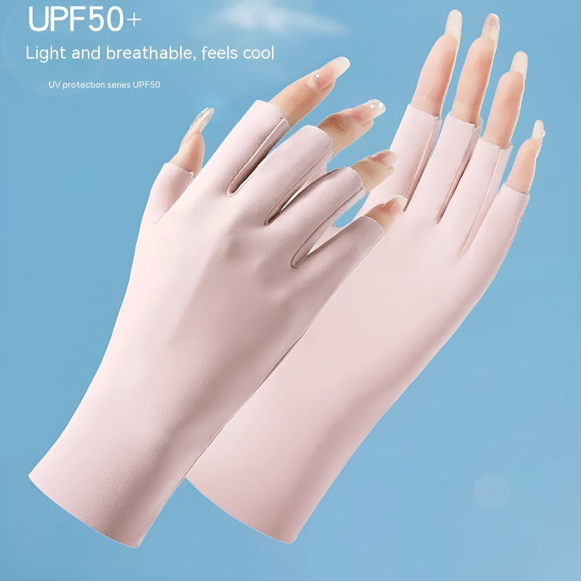 Thin women's sunscreen ice silk gloves UPF50+ for driving and outdoor sun protection