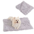 Grey velvet and plush pet blanket serving as dog bed and sofa cover with four size options