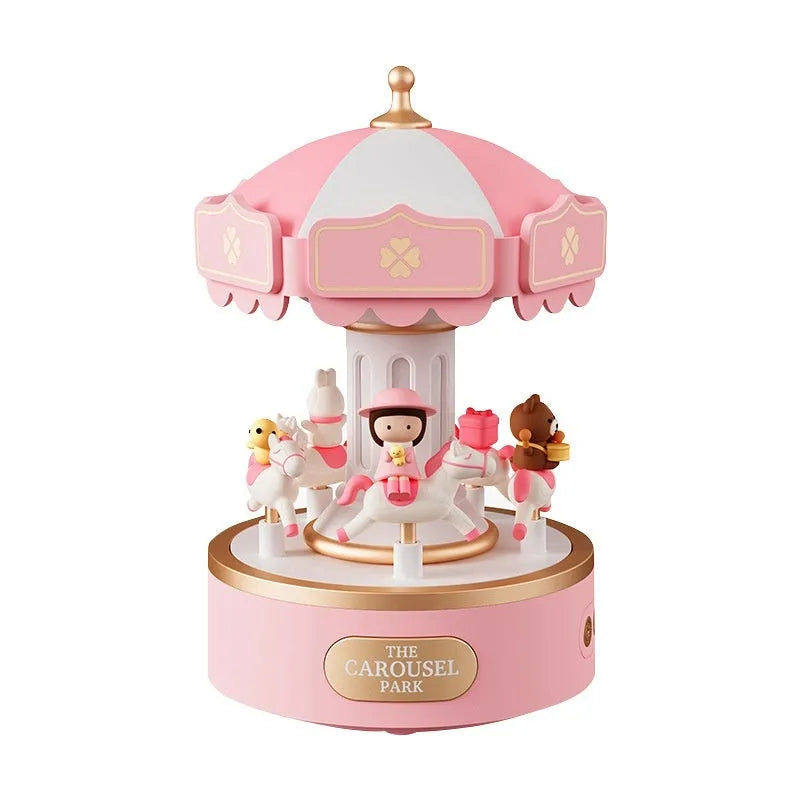 Carousel music box ambience light with USB rechargeable battery and rotating decoration in Sweet Dream Girl theme
