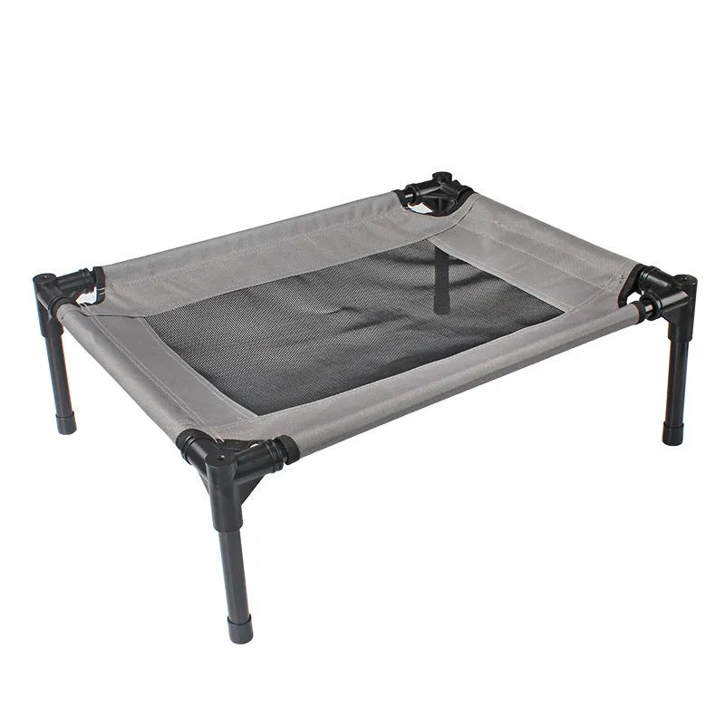 Grey Oxford cloth dog trampoline bed with iron frame, 55x43x18cm, removable washable cover on floor