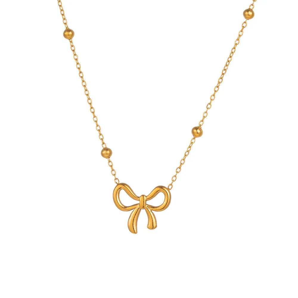 Gold bow necklace on cross chain with 41-50cm perimeter for women's office fashion