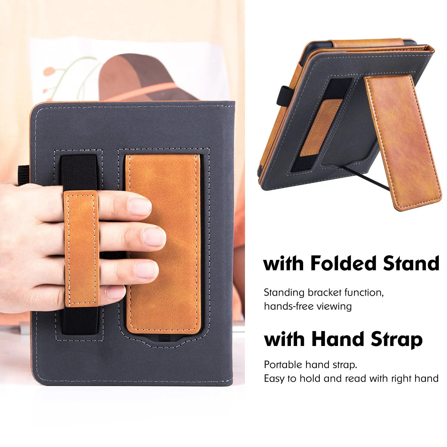 Kindle Paperwhite leather case with integrated wrist strap in a choice of colours including black calfskin.
