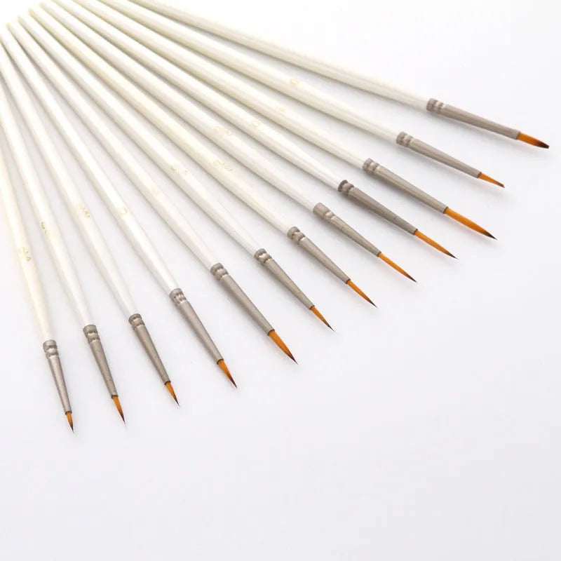 Set of 12 hook line art brushes with nylon wool bristles and wood handles for watercolour painting